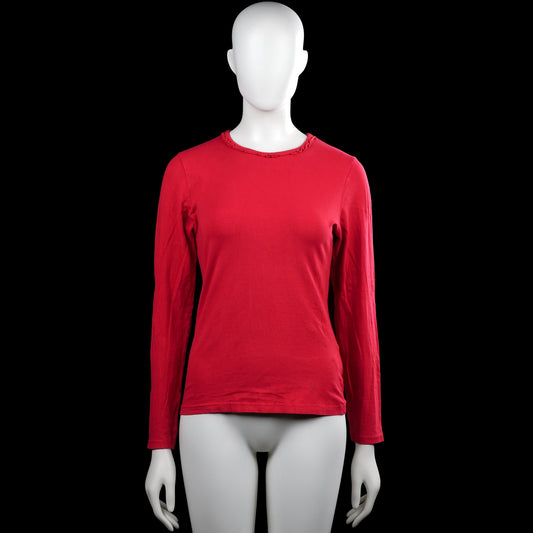Rm - Long-sleeve top - Red - Size M - Red solid long-sleeve top with a round neck and a straight hem. Plain cuffs with no visible closures or pockets.