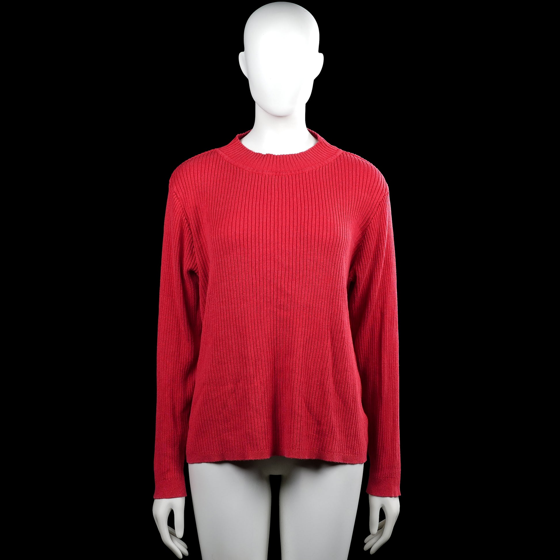 Ever.Me - Sweater - Red - Size L - Red ribbed solid top with a round neckline and long sleeves. Straight hem and plain cuffs.