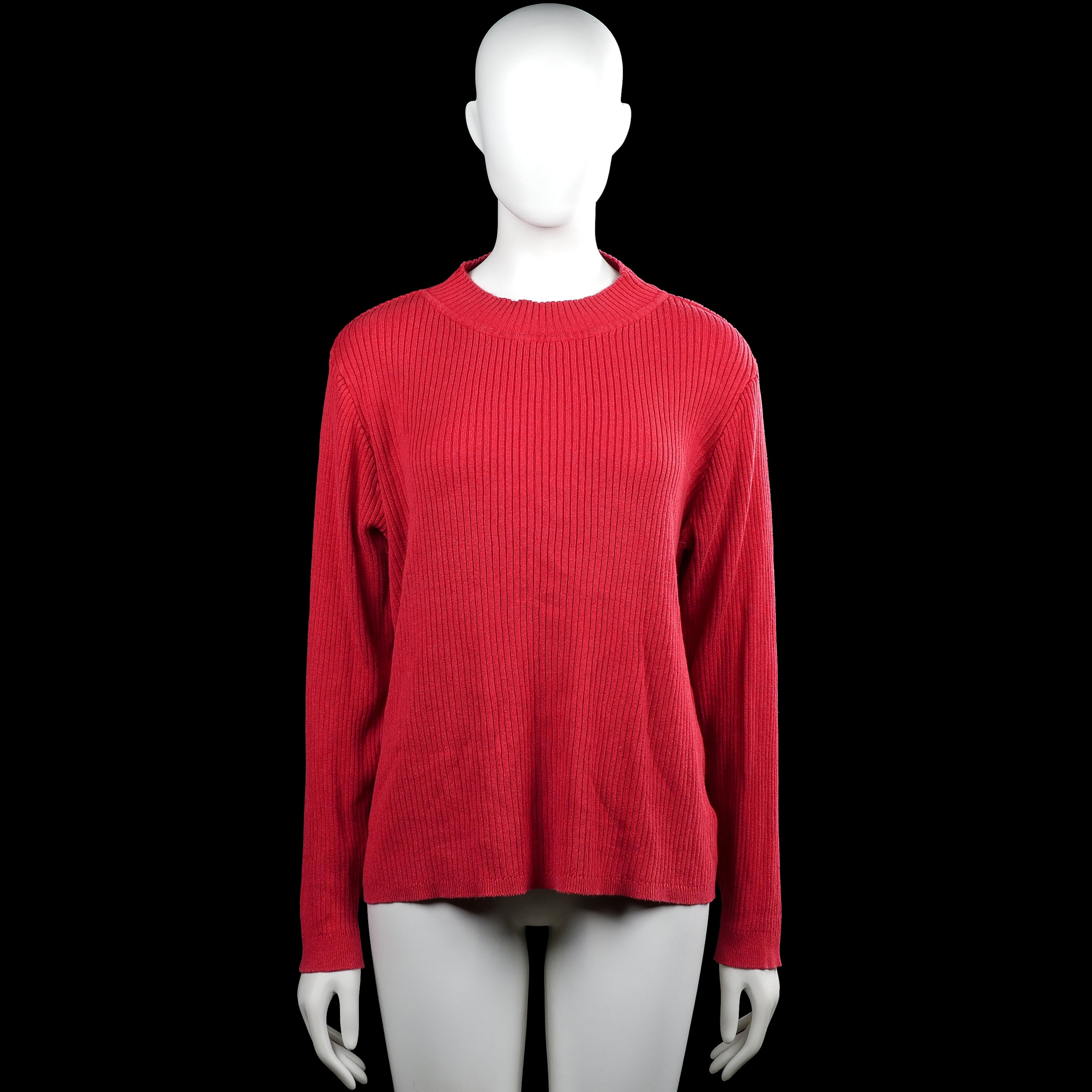 Ever.Me - Sweater - Red - Size L - Red ribbed solid top with a round neckline and long sleeves. Straight hem and plain cuffs.