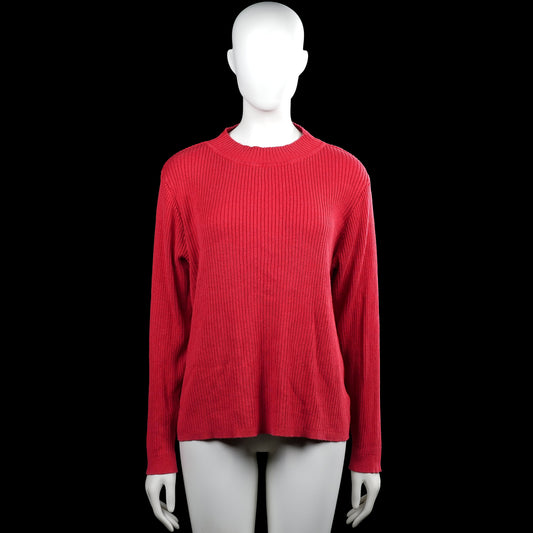Ever.Me - Sweater - Red - Size L - Red ribbed solid top with a round neckline and long sleeves. Straight hem and plain cuffs.