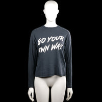 Gina Tricot - Long-sleeve top - Charcoal & White - Size XS - Charcoal long-sleeve top with a round neckline and straight hem. Large white text print across the front and plain cuffs.