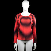 Cappuccini - Long-sleeve top - Red & Black - Size L - Red top with black horizontal stripes and a round neckline. Long sleeves with plain cuffs and a curved hem.