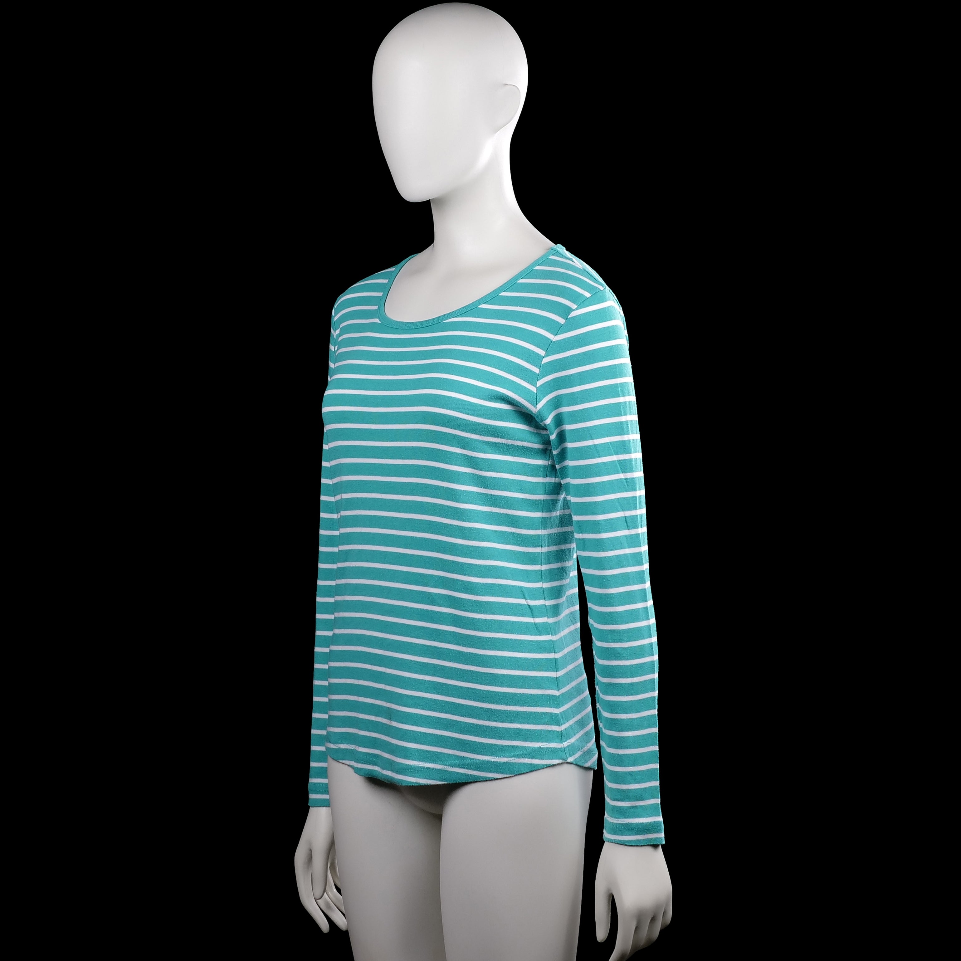 Long-sleeve top - Turquoise & White - Size M