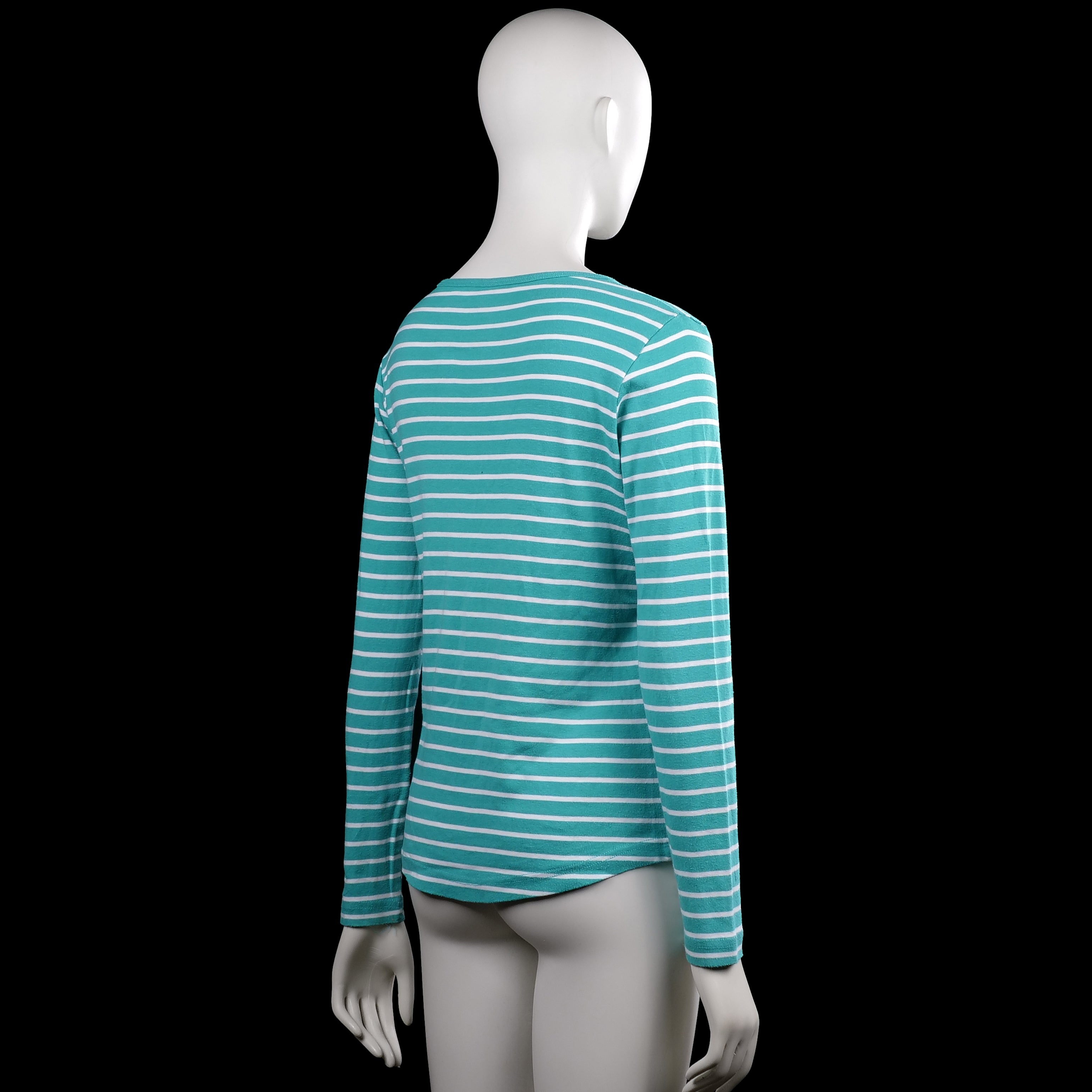 Long-sleeve top - Turquoise & White - Size M