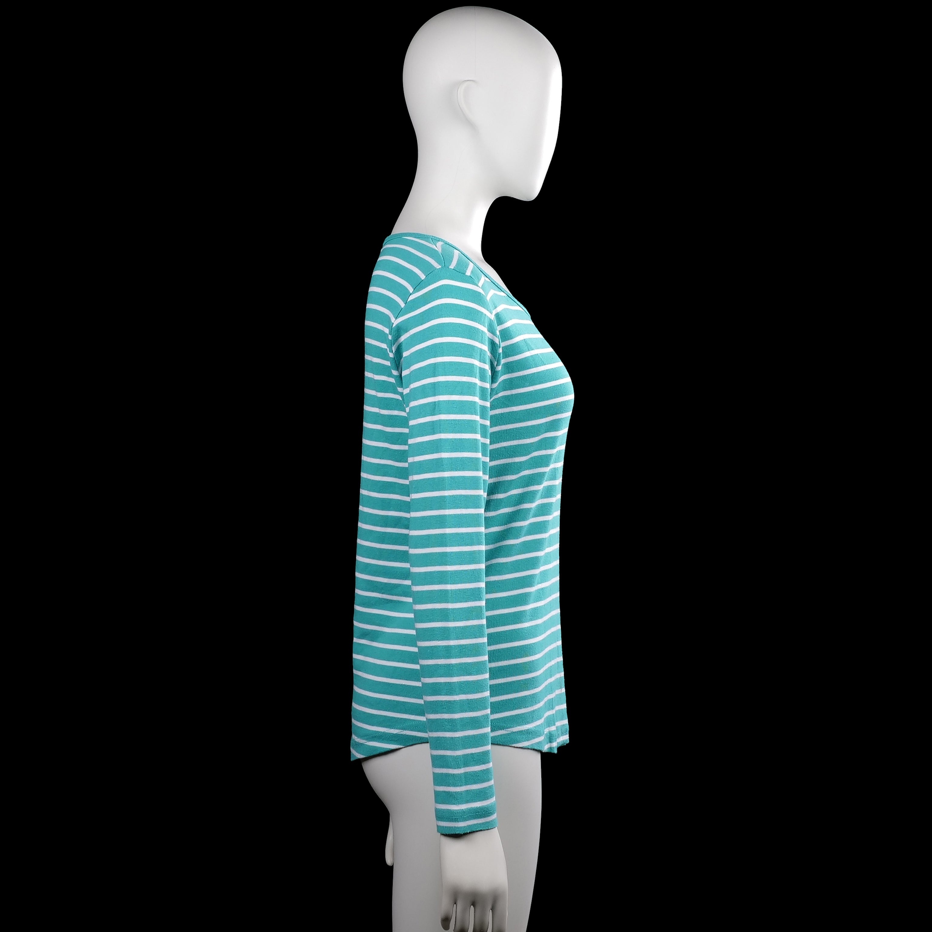 Long-sleeve top - Turquoise & White - Size M