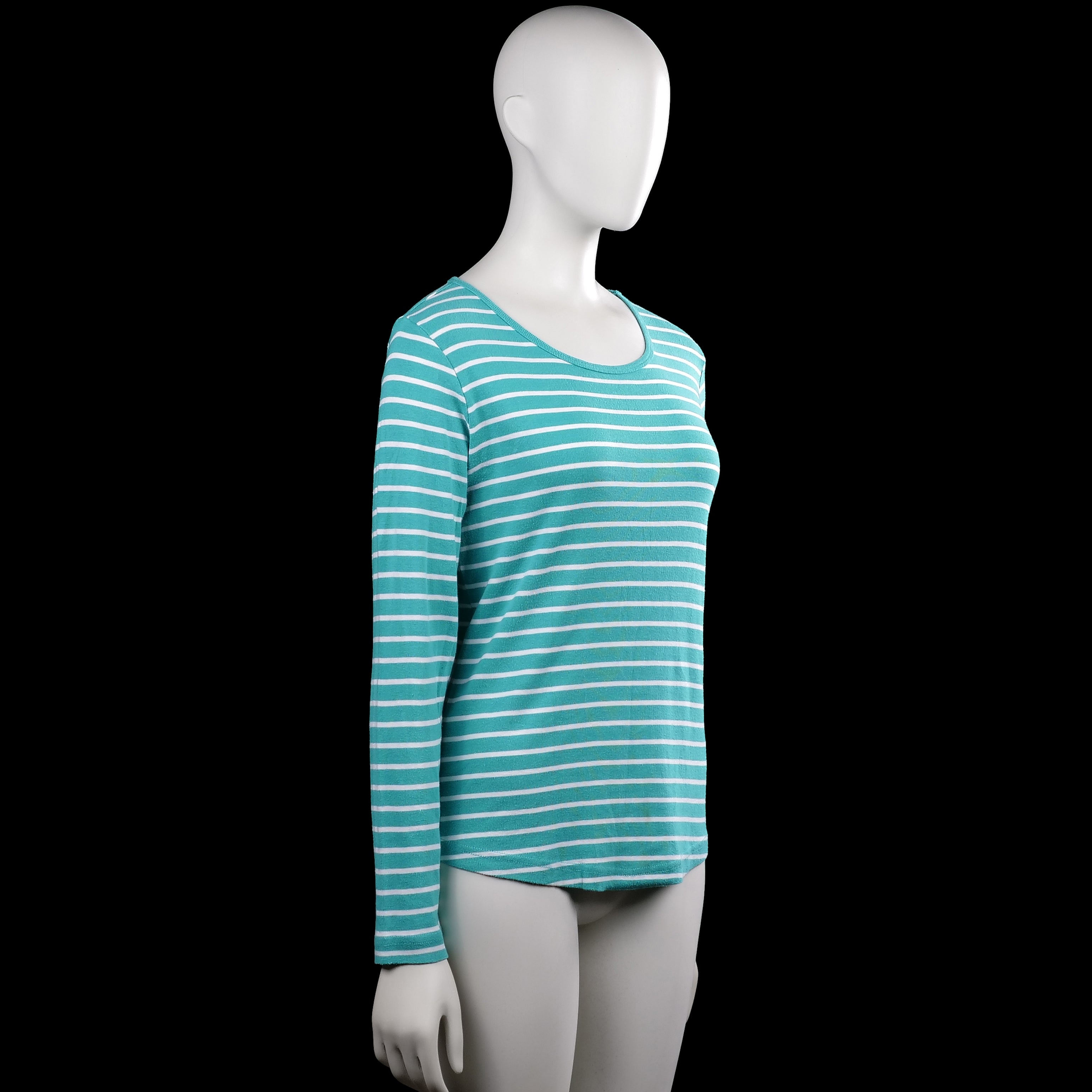 Long-sleeve top - Turquoise & White - Size M