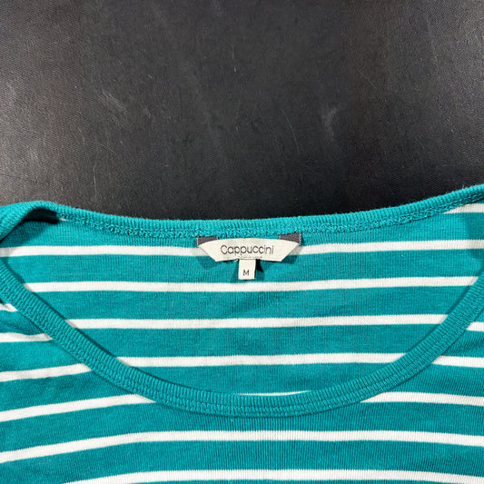 Long-sleeve top - Turquoise & White - Size M