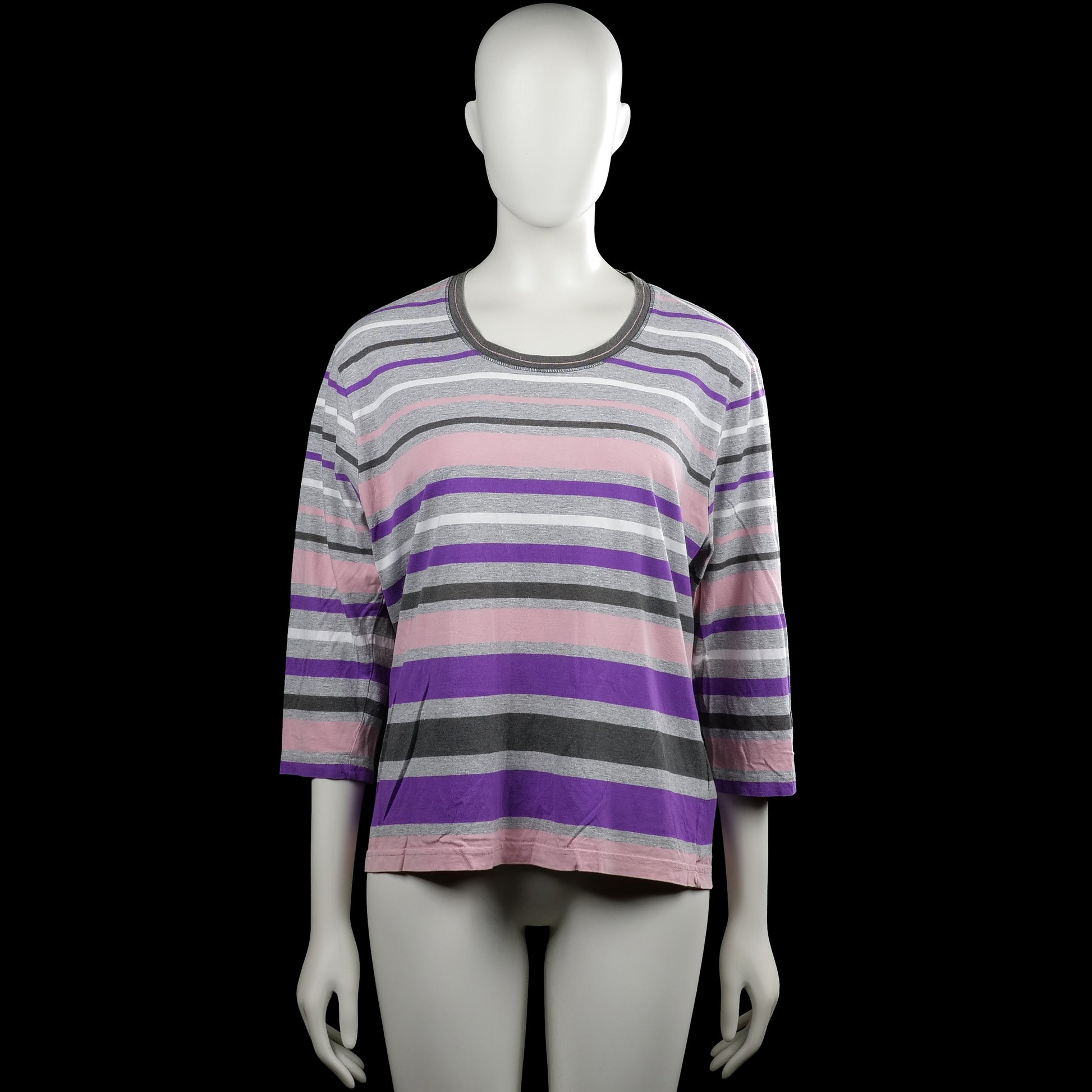 Brandtex - Long-sleeve top - Multicolored - Size XL - Multicolored striped top with a round neckline and three-quarter sleeves. Straight hem and plain cuffs.