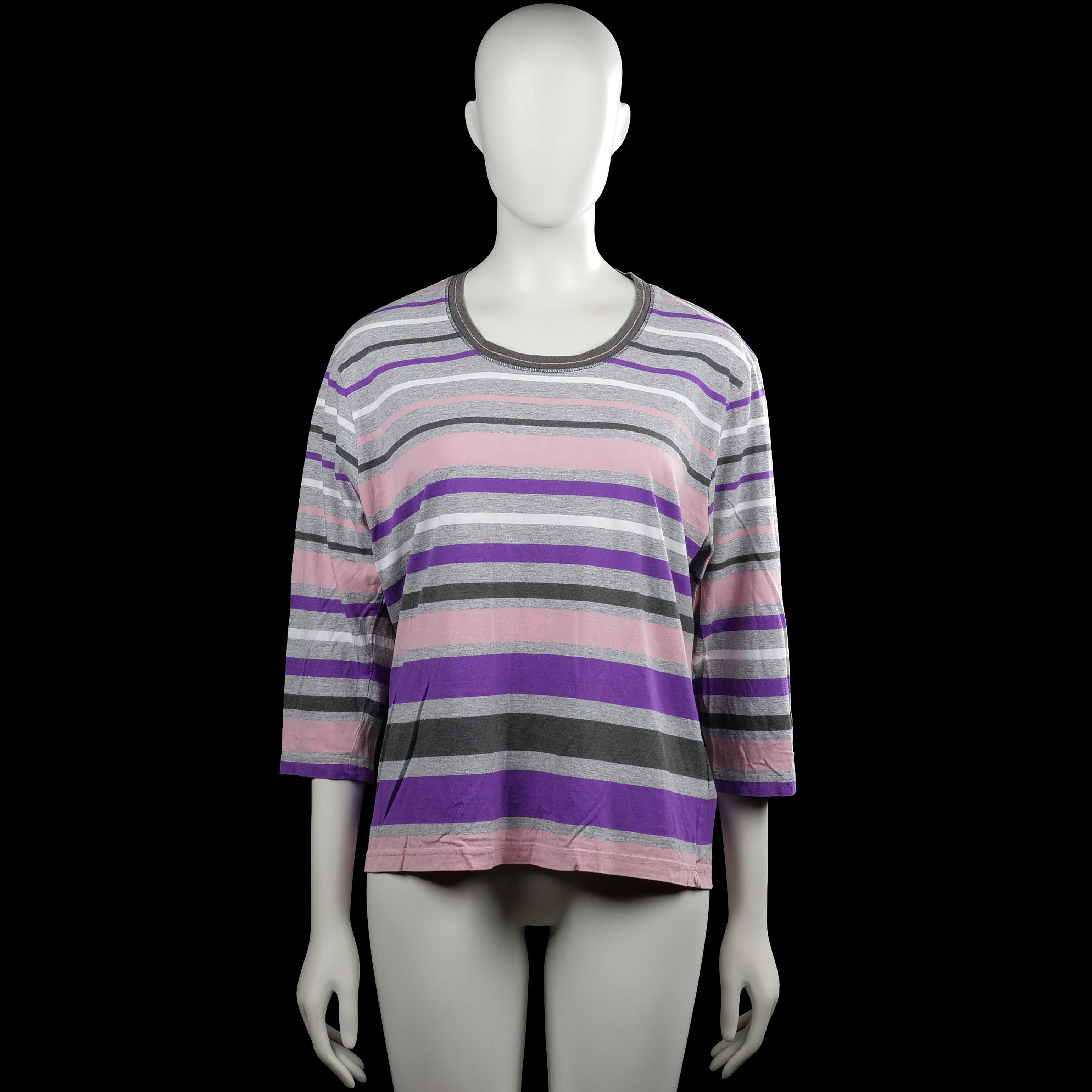 Brandtex - Long-sleeve top - Multicolored - Size XL - Multicolored striped top with a round neckline and three-quarter sleeves. Straight hem and plain cuffs.