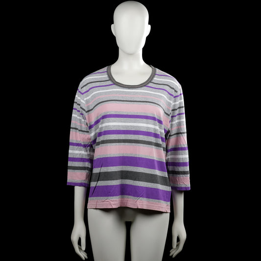 Brandtex - Long-sleeve top - Multicolored - Size XL - Multicolored striped top with a round neckline and three-quarter sleeves. Straight hem and plain cuffs.