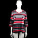 Brandtex - Long-sleeve top - Red & Charcoal - Size 2XL - Red, charcoal, and gray striped top with a scoop neckline and three-quarter sleeves. Straight hem with plain sleeve cuffs.