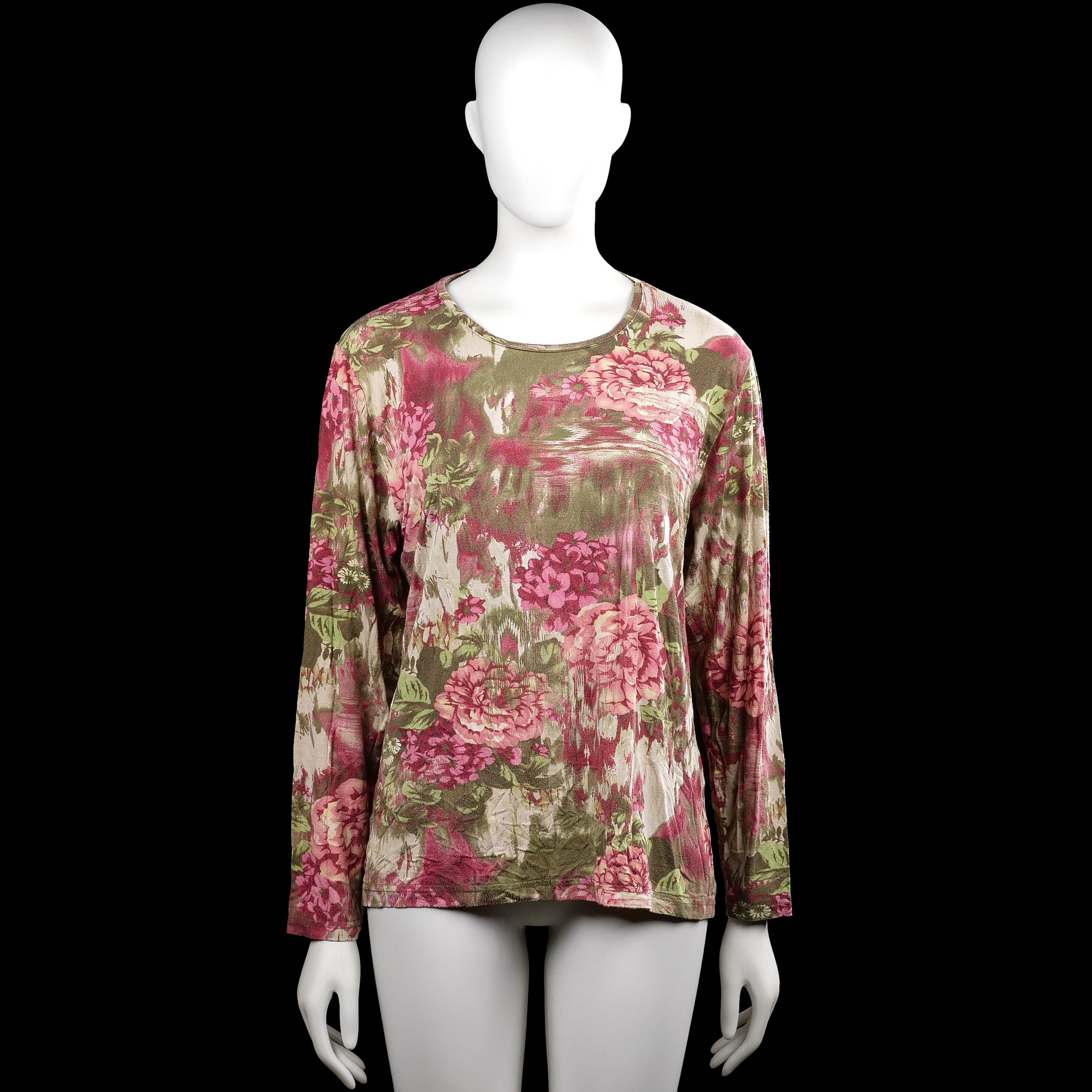 Settertaime - Long-sleeve top - Multicolored - Size XL - Multicolored floral top with a round neckline and long sleeves. Straight hem and plain cuffs with no visible closures.