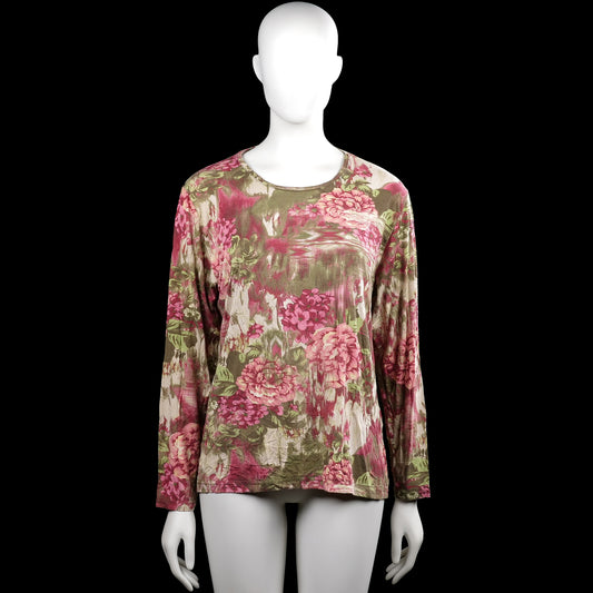 Settertaime - Long-sleeve top - Multicolored - Size XL - Multicolored floral top with a round neckline and long sleeves. Straight hem and plain cuffs with no visible closures.