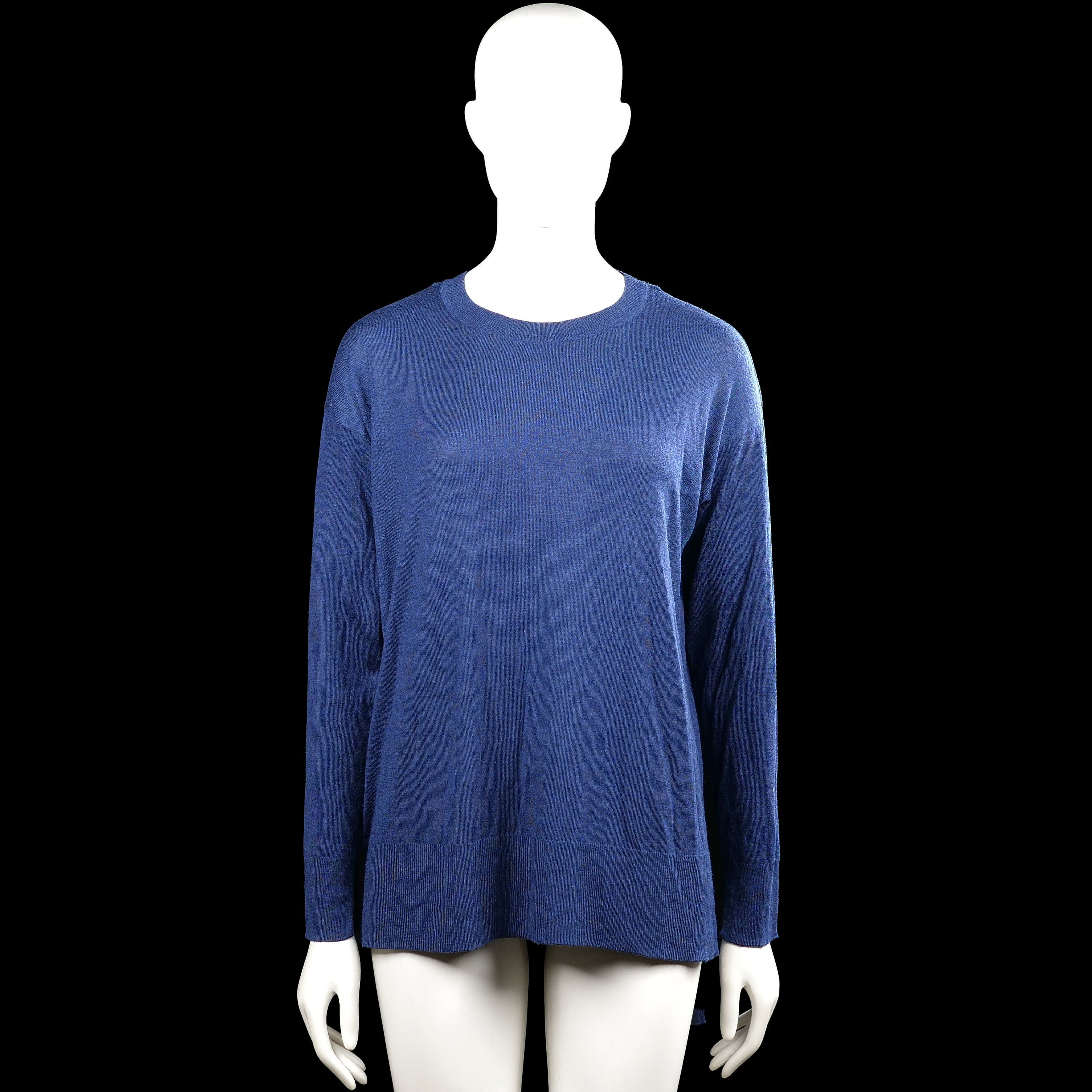 H&M - Sweater - Navy - Size S - Navy solid long-sleeve top with a round neckline and plain cuffs. Features a straight hem with a ribbed band at the bottom.