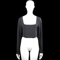 Gina Tricot - Long-sleeve top - Black - Size XL - Black solid cropped top with a squared neckline and long sleeves. Features plain cuffs and a straight hem.
