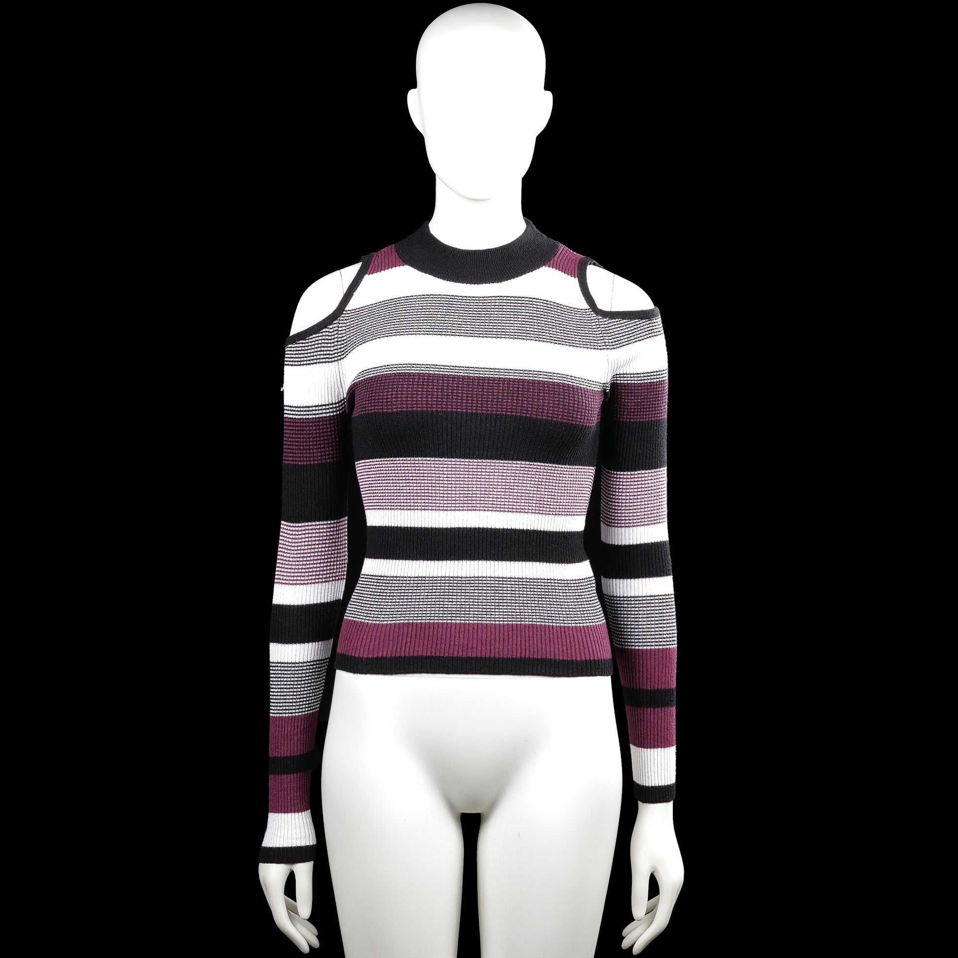 Atmosphere - Sweater - Black & White - Size 34 - Black and white striped long-sleeve top with a high neckline and shoulder cutouts. Straight hem and plain cuffs.