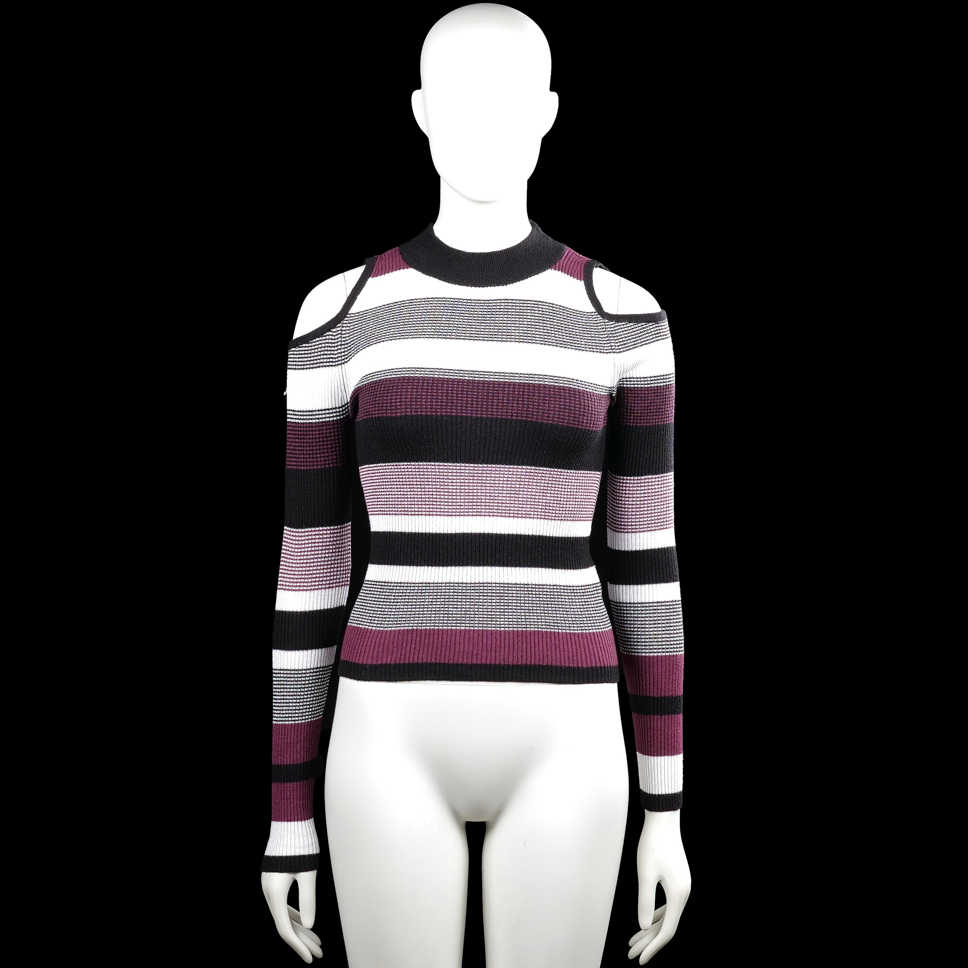 Atmosphere - Sweater - Black & White - Size 34 - Black and white striped long-sleeve top with a high neckline and shoulder cutouts. Straight hem and plain cuffs.