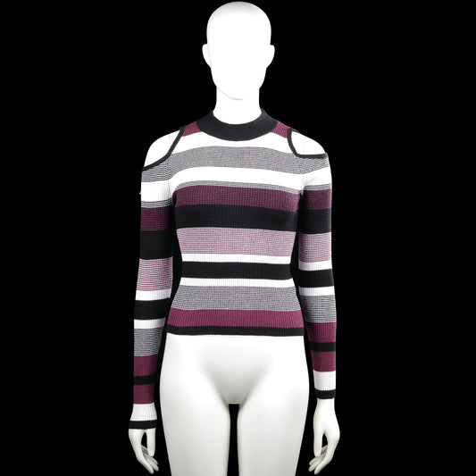 Atmosphere - Sweater - Black & White - Size 34 - Black and white striped long-sleeve top with a high neckline and shoulder cutouts. Straight hem and plain cuffs.