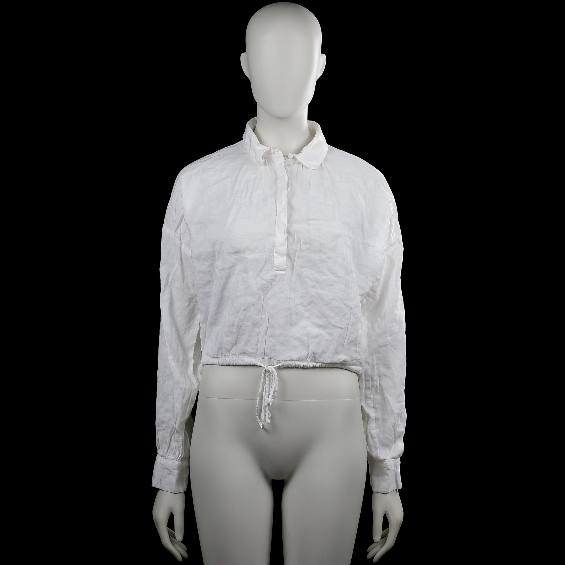 Vero Moda - Shirt - White - Size S - White solid long-sleeve top with a classic collar and partial front button placket. Elastic hem with a drawstring and button cuffs.