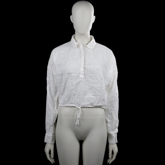 Vero Moda - Shirt - White - Size S - White solid long-sleeve top with a classic collar and partial front button placket. Elastic hem with a drawstring and button cuffs.