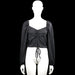 Gina Tricot - Long-sleeve top - Charcoal - Size M - Charcoal solid long-sleeve top with a squared neckline and ruched center front with a drawstring tie at the hem. Straight hem and elastic cuffs.
