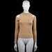 Shein - Long-sleeve top - Camel - Size S - Camel solid long-sleeve top with cold-shoulder cutouts and a high neckline. Features a lace yoke panel at the upper chest and straight hem and cuffs.