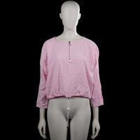 Zara trafaluc - Long-sleeve top - Pink & White - Size L - Pink and white striped top with a boat neckline and long sleeves. Features a short front zipper at the center front and an elastic hem with a drawstring.