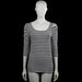 Basic equipment - Long-sleeve top - White & Black - Size M - Black and white horizontally striped top with a scoop neck and three-quarter sleeves with gathered shoulders. Straight hem and plain cuffs.