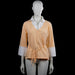 Casablanca - Long-sleeve top - Beige & White - Size 42 - Beige and white solid top with a V-neck and three-quarter sleeves with wide white cuffs. Features a white collar insert at the neckline and a straight hem with side tie detail.