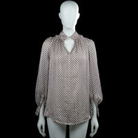 H&M - Blouse - Brown & White - Size S - Brown and white checked blouse with a classic collar and a V-shaped opening at the front. Long sleeves with button cuffs and a curved hem.