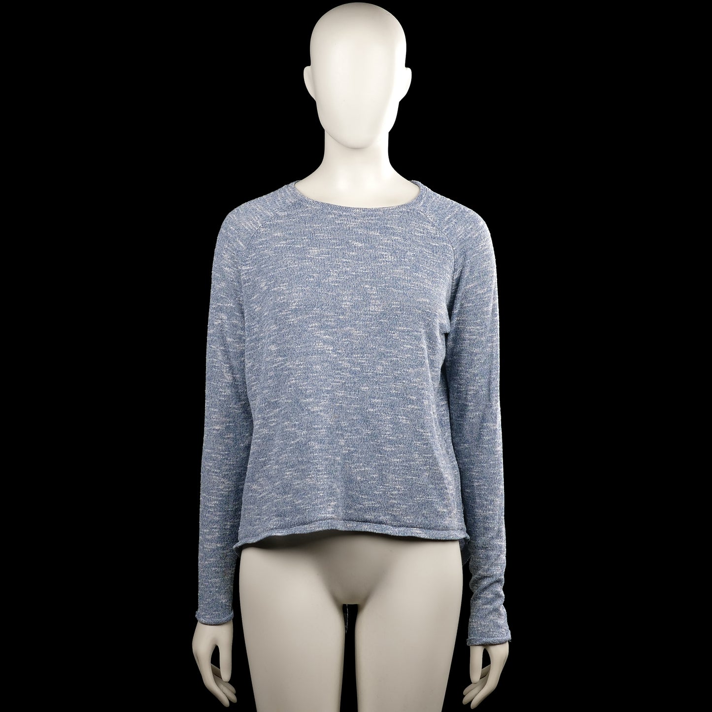 Vila - Sweater - Light Blue - Size XS - Light blue heathered long-sleeve top with a round neckline. Straight hem with a long split opening at the center back and plain cuffs.