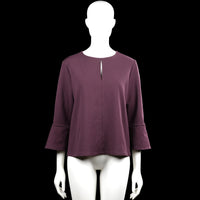 H&M - Long-sleeve top - Purple - Size S - Solid purple top with a round neckline and a narrow keyhole opening at the front and back. Long sleeves with flared cuffs and a straight hem.