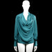 Shein - Blouse - Turquoise - Size XS - Turquoise solid blouse with a draped cowl neckline and long sleeves. Features button cuffs and a straight hem.