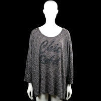 Ms Mode - Tunic - Gray - Size XXL - Gray top with a scoop neckline and three-quarter sleeves with plain cuffs. Straight hem and sequin text embellishment on the front.