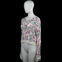 Long-sleeve top - Ivory & Pink - Size S