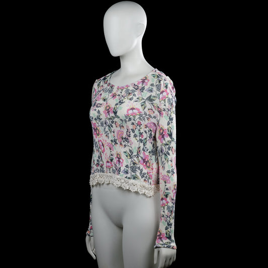 Long-sleeve top - Ivory & Pink - Size S