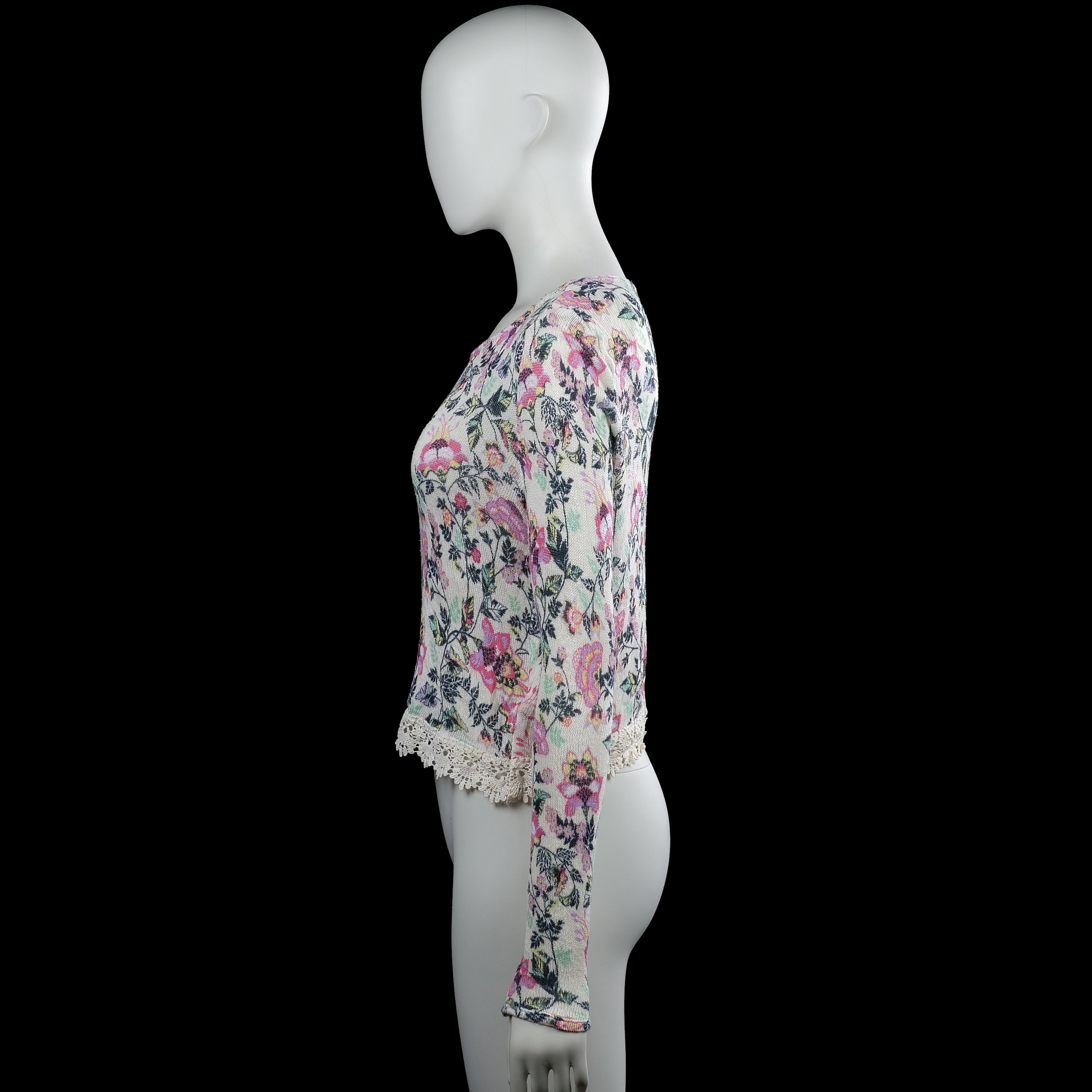 Long-sleeve top - Ivory & Pink - Size S