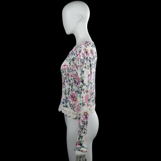 Long-sleeve top - Ivory & Pink - Size S