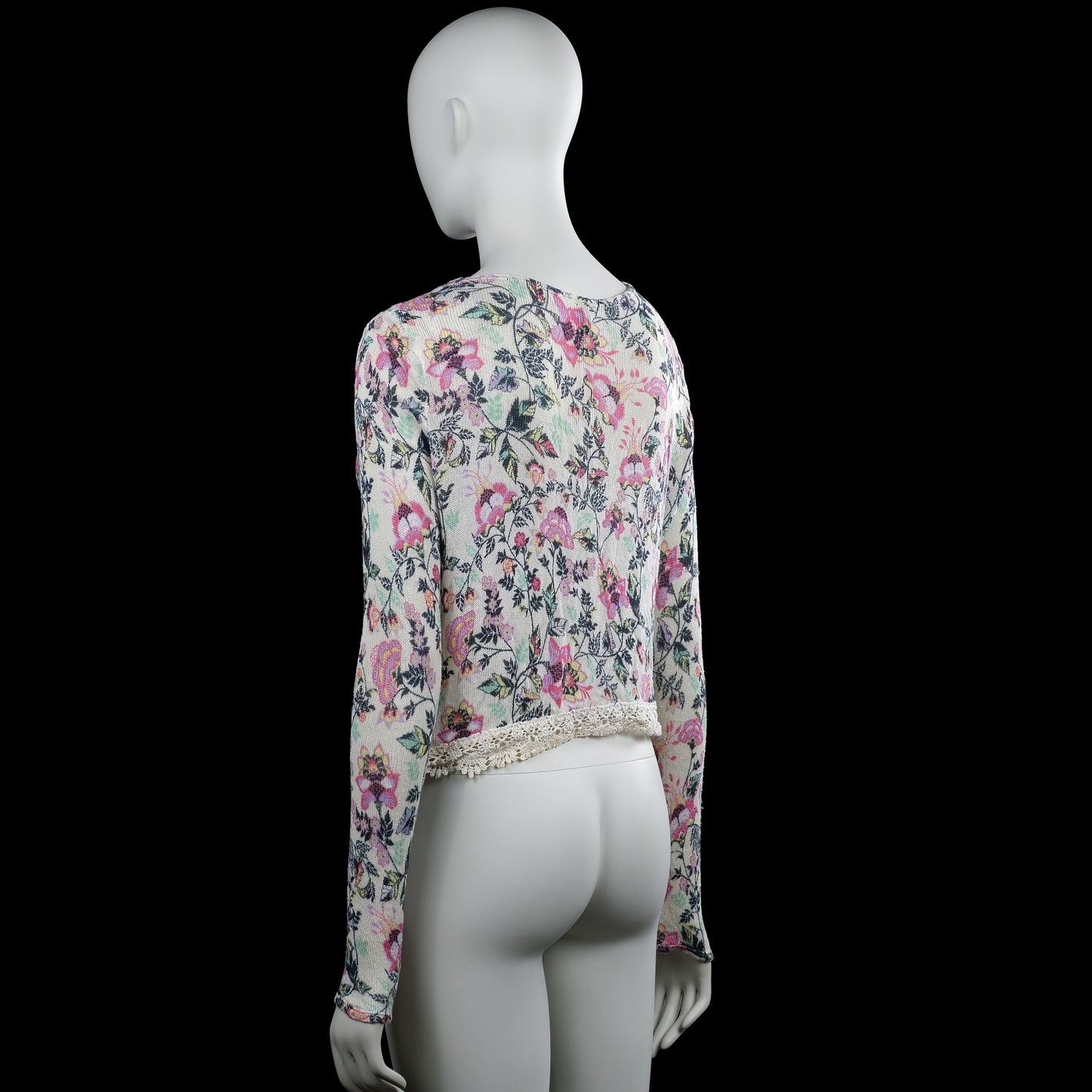 Long-sleeve top - Ivory & Pink - Size S
