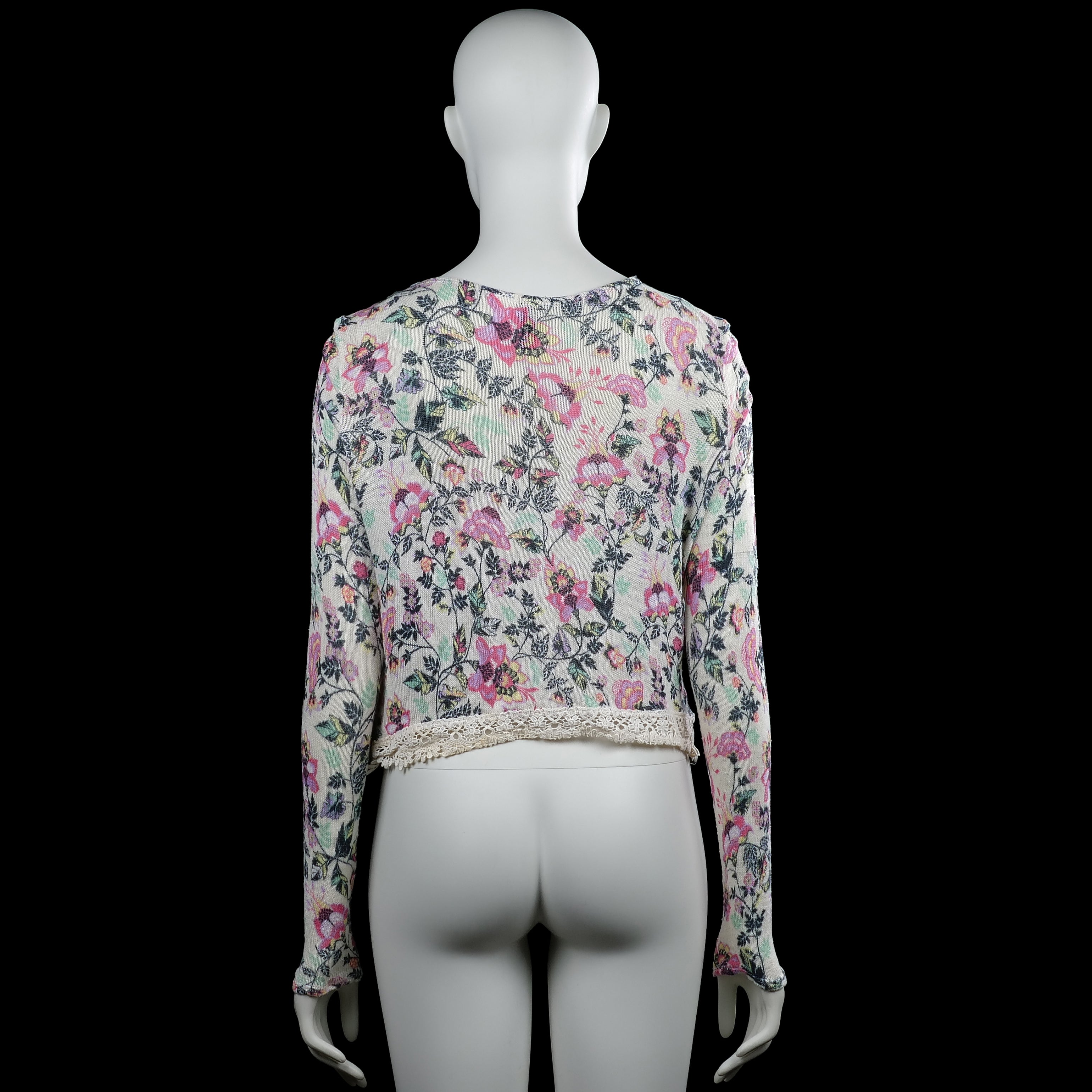 Long-sleeve top - Ivory & Pink - Size S