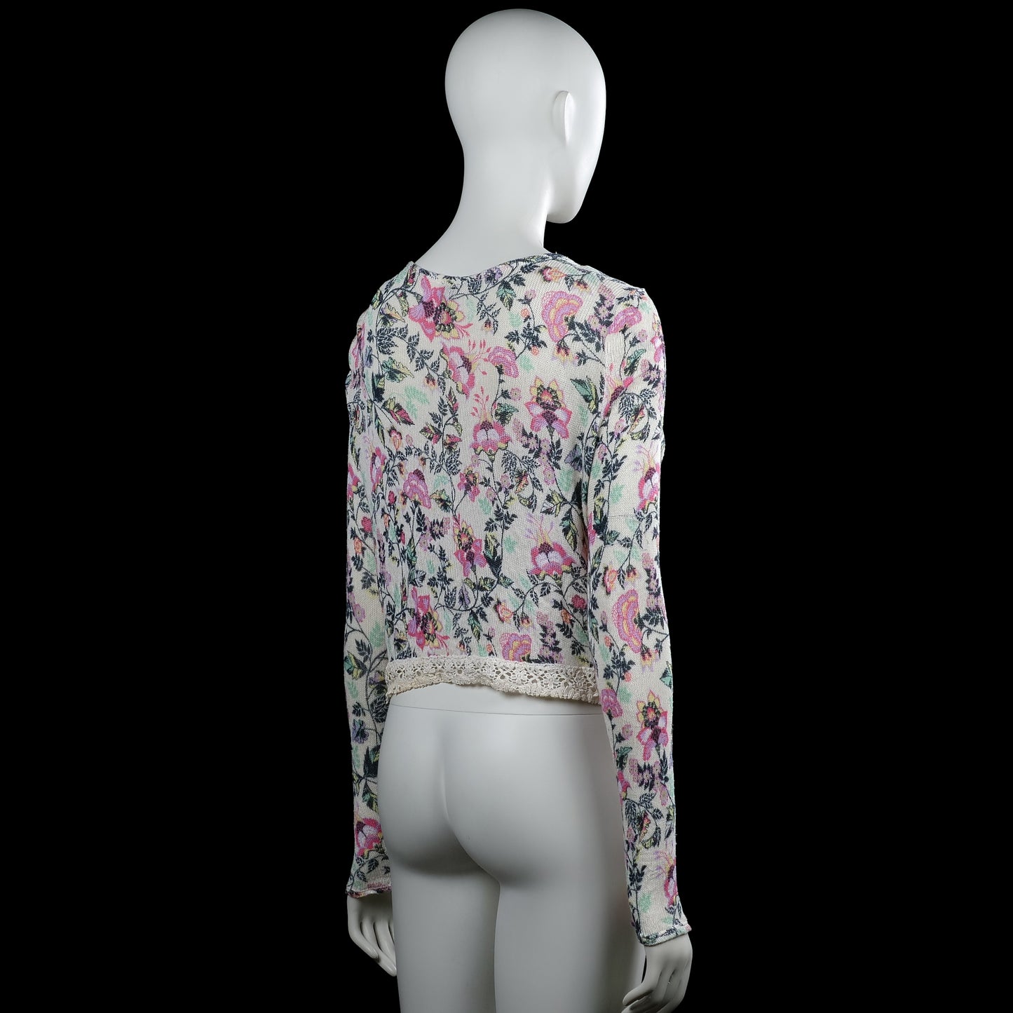 Long-sleeve top - Ivory & Pink - Size S