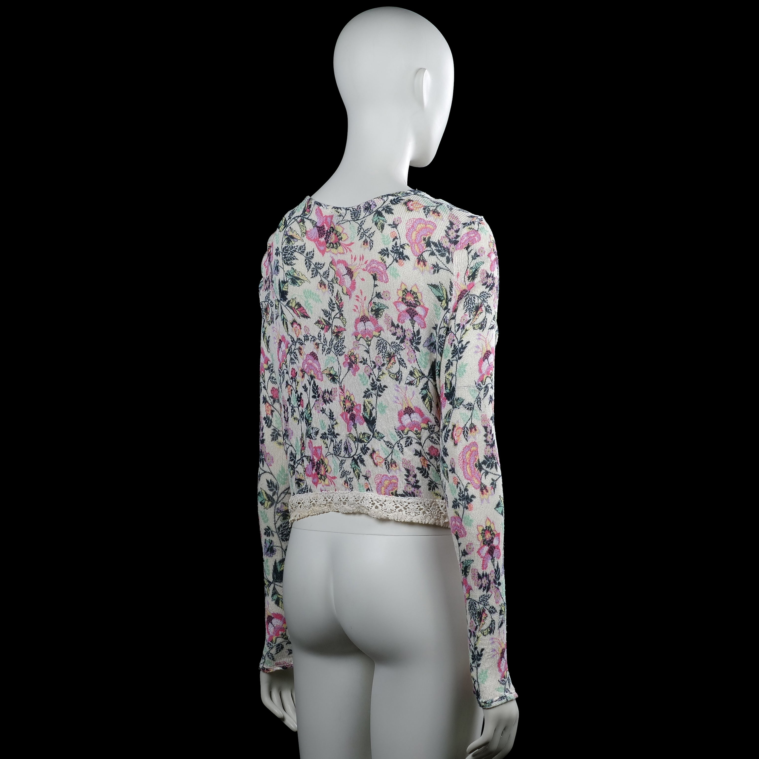 Long-sleeve top - Ivory & Pink - Size S