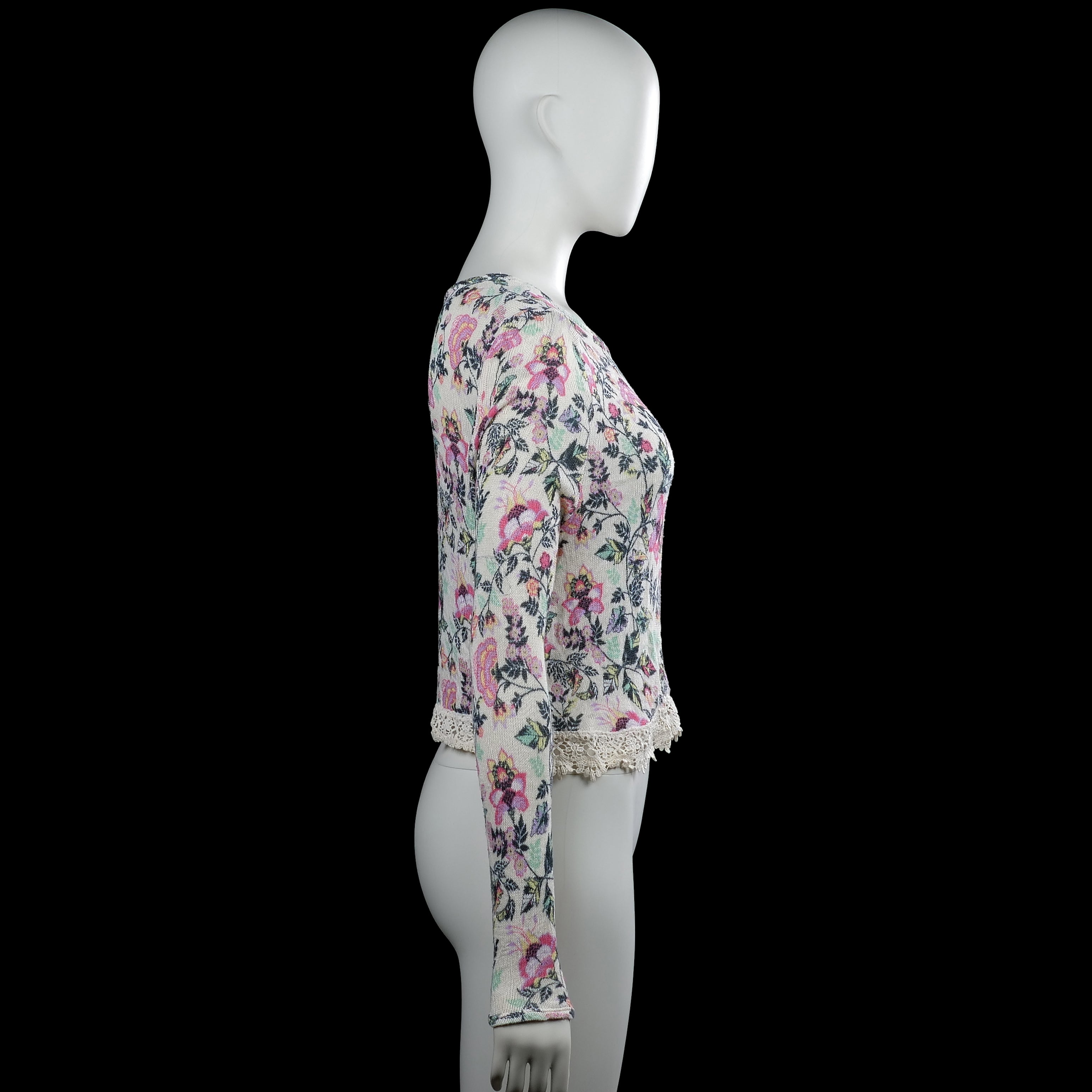 Long-sleeve top - Ivory & Pink - Size S
