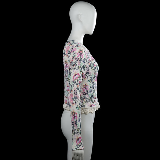 Long-sleeve top - Ivory & Pink - Size S