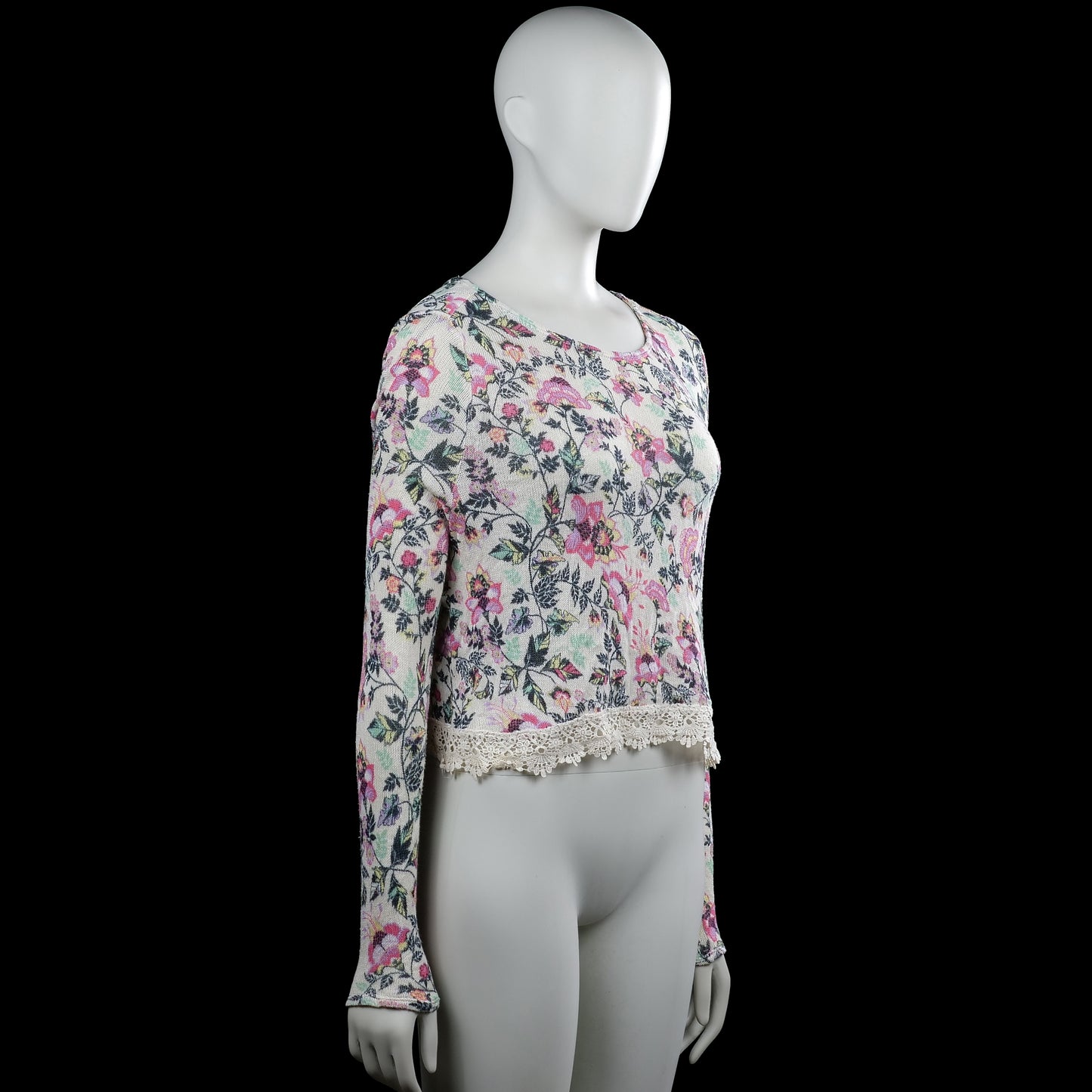 Long-sleeve top - Ivory & Pink - Size S
