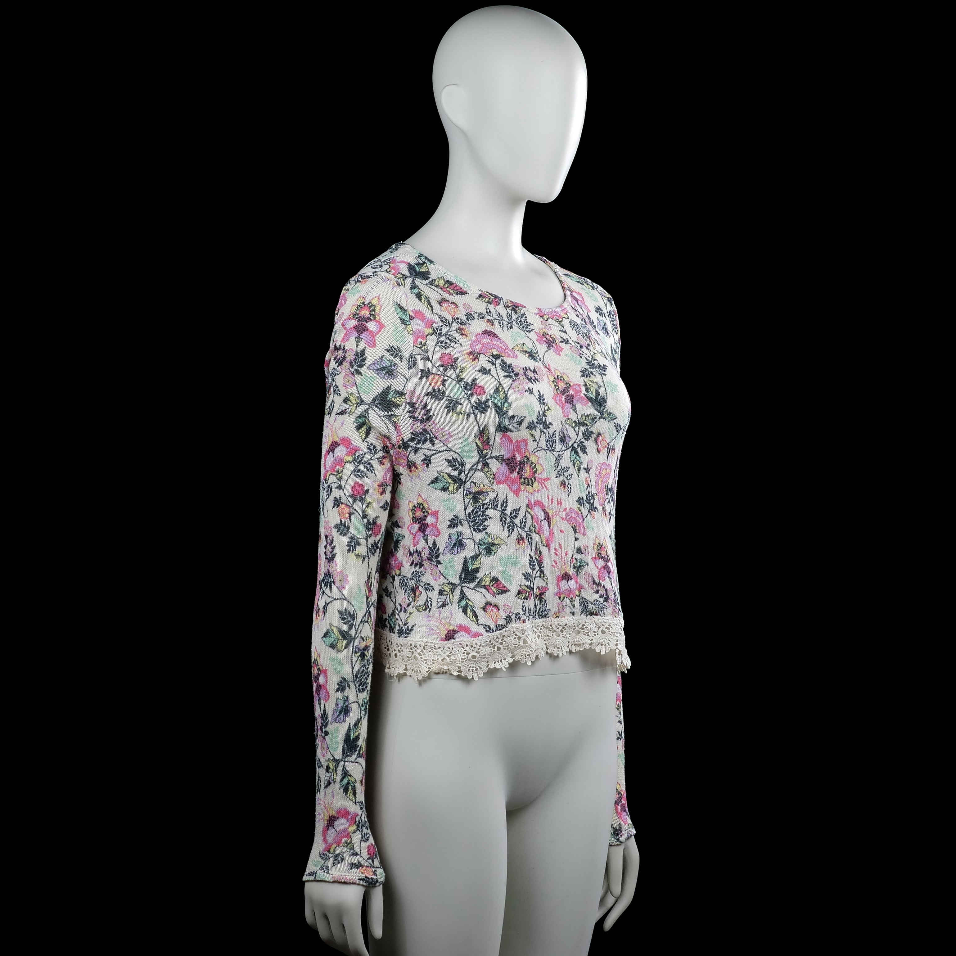 Long-sleeve top - Ivory & Pink - Size S