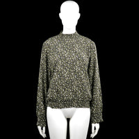 Pigalle - Blouse - Olive & White - Size 40 - Olive and white dotted top with a high neck and long sleeves. Features elastic cuffs and an elastic hem, with a back keyhole and button closure.
