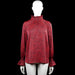 H&M - Blouse - Red & Black - Size S - Red and black leopard-pattern top with a smocked high neck and a V-shaped front opening. Long sleeves with flared cuffs and a curved hem.