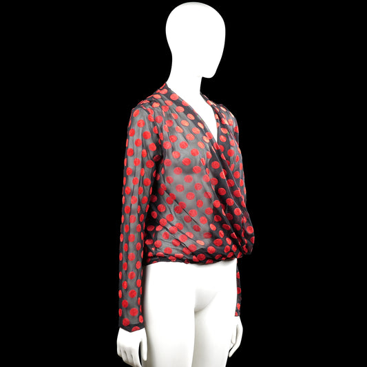 Blouse - Gray & Red - Size S