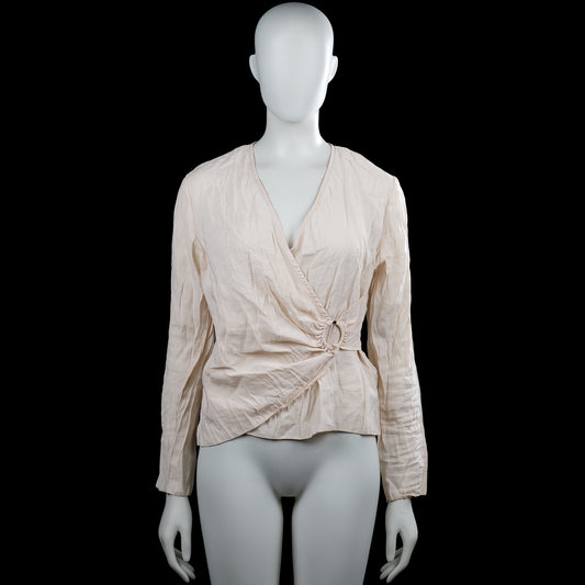 Kappahl - Blouse - Ivory - Size 38 - Ivory solid long-sleeve top with a V-neck wrap-style front and a circular ring detail at the waist. Straight hem and plain cuffs.